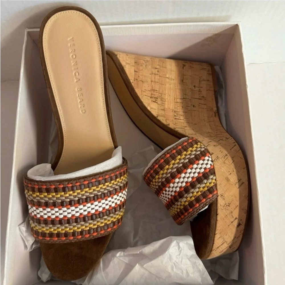 Veronica Beard-Dali brown woven cork wedge platform sandal.Size 10